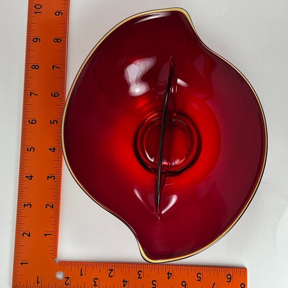 Vintage Viking Glass Divided Relish Trinket Candy Dish Ruby Red Amberina Rim - Picture 10 of 11